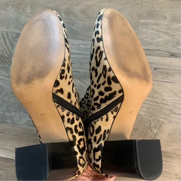 Halogen Alexa Calf Hair Leopard Print Block Heel Ankle Booties - Picture 2 of 12